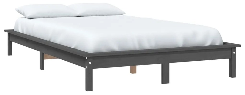 Estrutura de cama 140x190 cm madeira de pinho maciça cinza