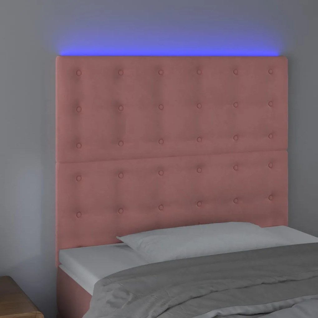 Cabeceira de cama c/ luzes LED veludo 100x5x118/128 cm rosa