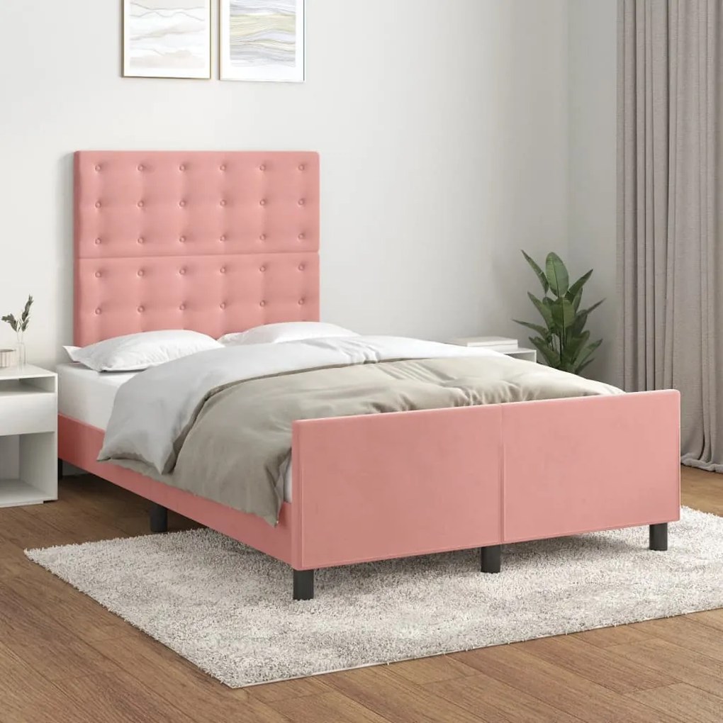 Estrutura de cama com colchão 120x190 cm veludo rosa