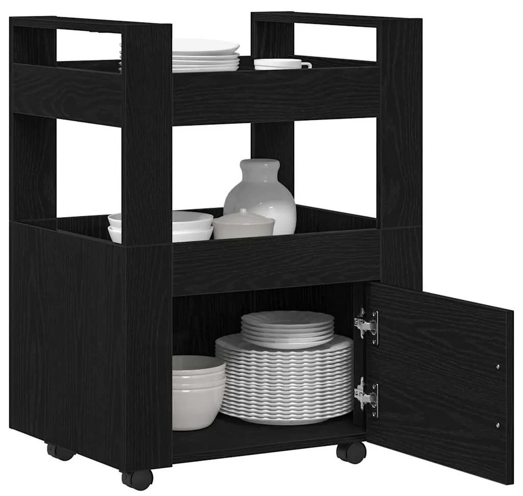Carrinho de Cozinha vidaXL Carvalho Preto 60x45x80 cm Madeira Compósit