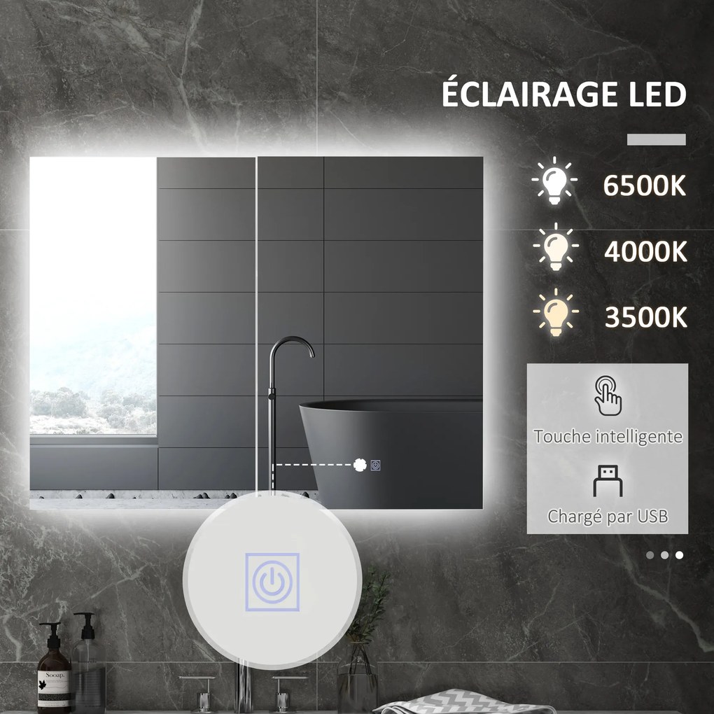 Armário de parede com espelho e iluminação LED para casa de banho 2 em 1, 90 x 15 x 70 cm