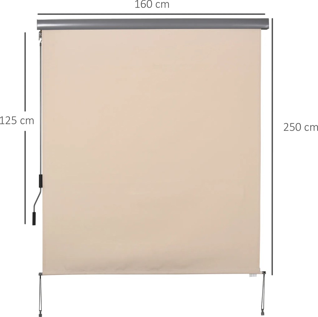 Toldo exterior enrolável de 2,5 x 1,6 m com manivela, em alumínio e poliéster de 280 g/m² com proteção UV50+, cor creme