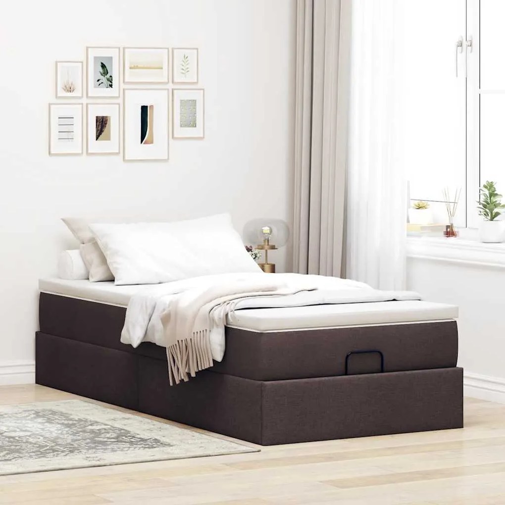 Estrutura cama otomana colchão 90x200 cm tecido castanho escuro
