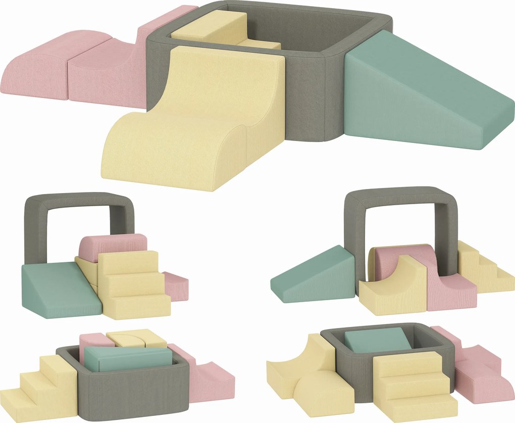 Conjunto de 7 Blocos de Espuma para Crianças Blocos de Psicomotricidade com Capas de Veludo Laváveis Multicolor