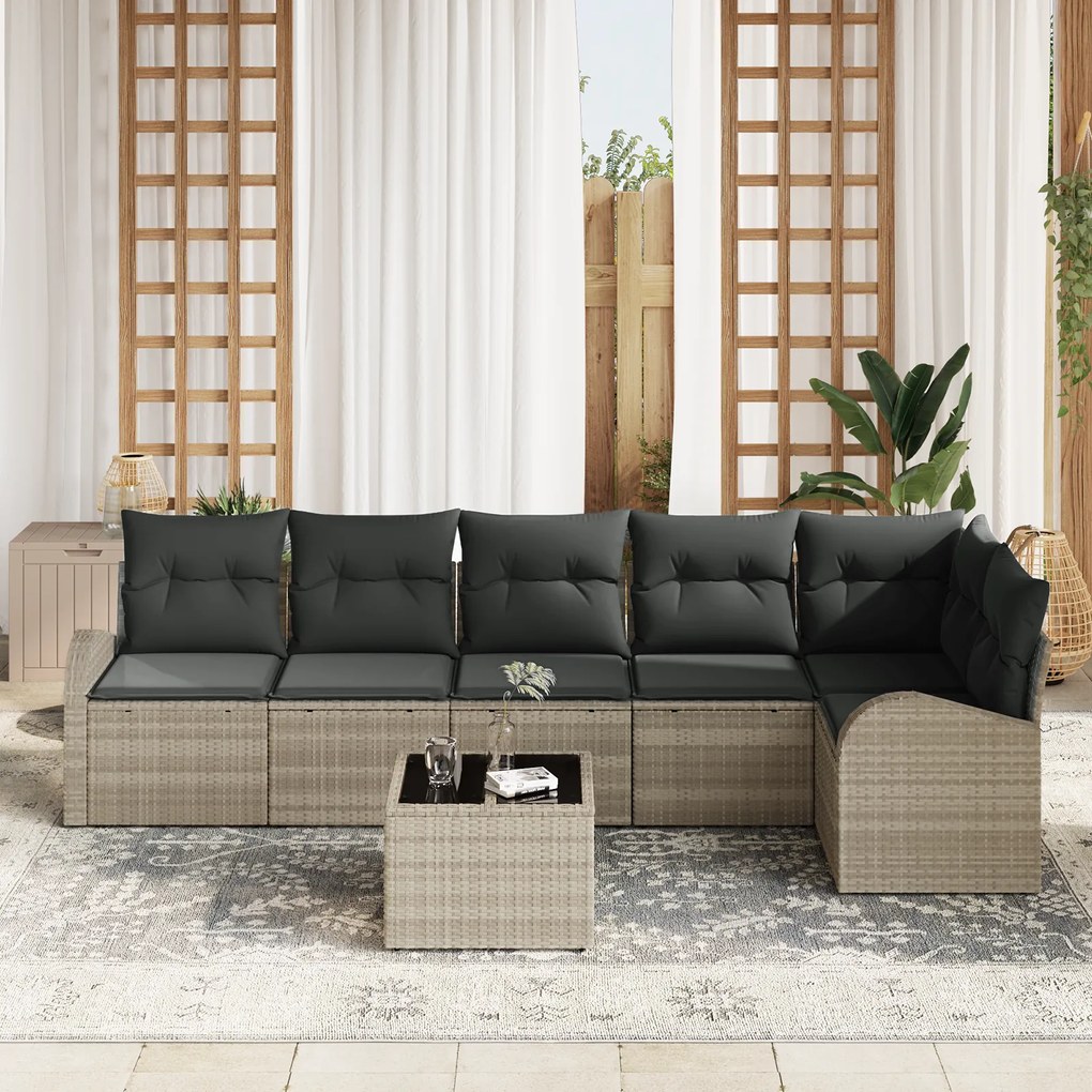 Conjunto de Sofá para Jardim vidaXL de 7 Peças com Almofadas Cinza Vim