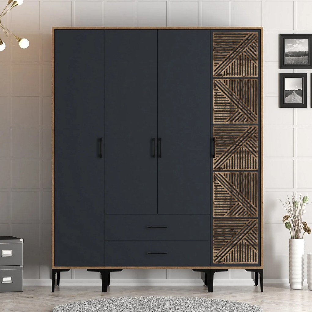 Roupeiro Kumsal STP – Nogueira e Antracite – 160x47,5x201,4 cm