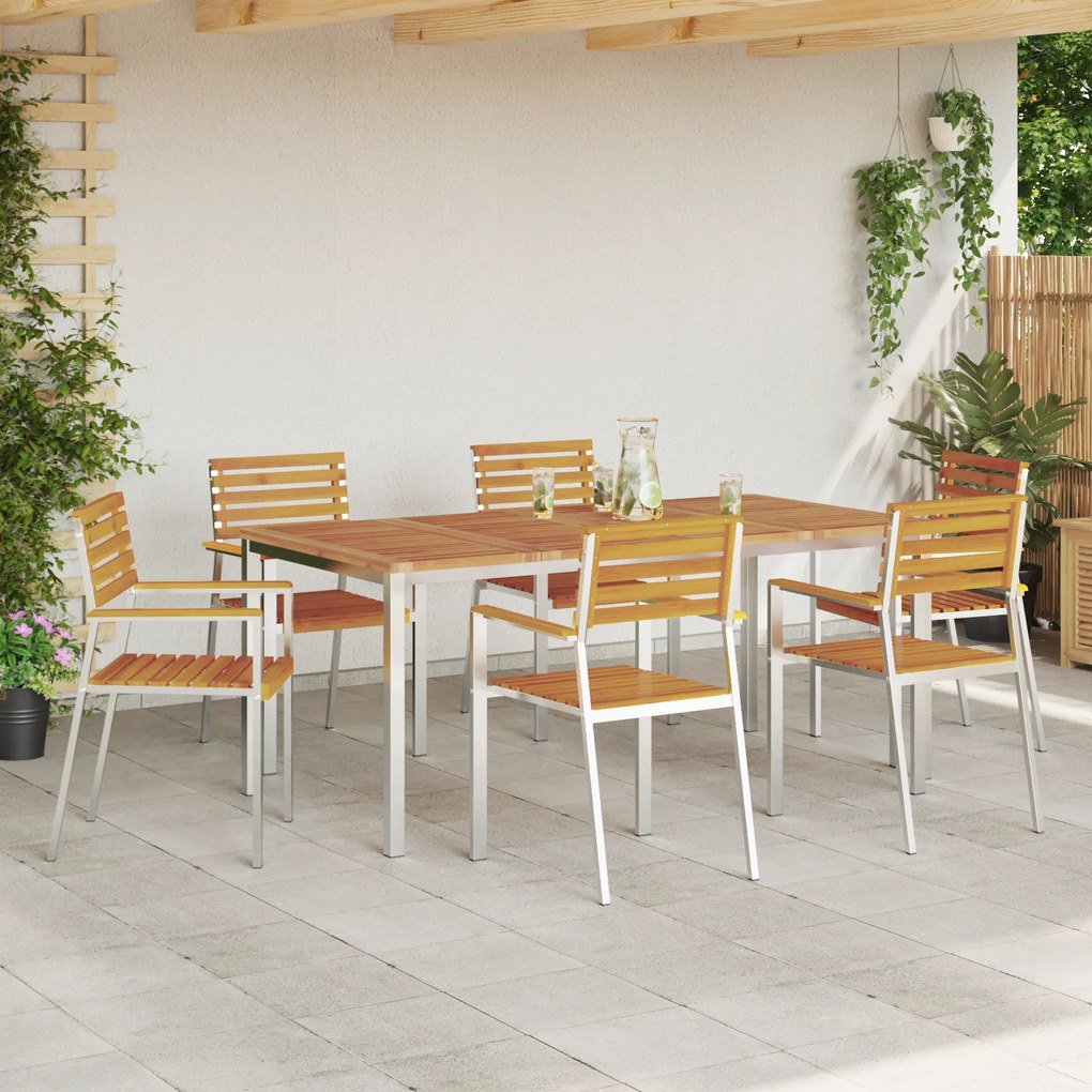Conjunto de Jantar para Jardim vidaXL 7 Peças Madeira Sólida de Acácia