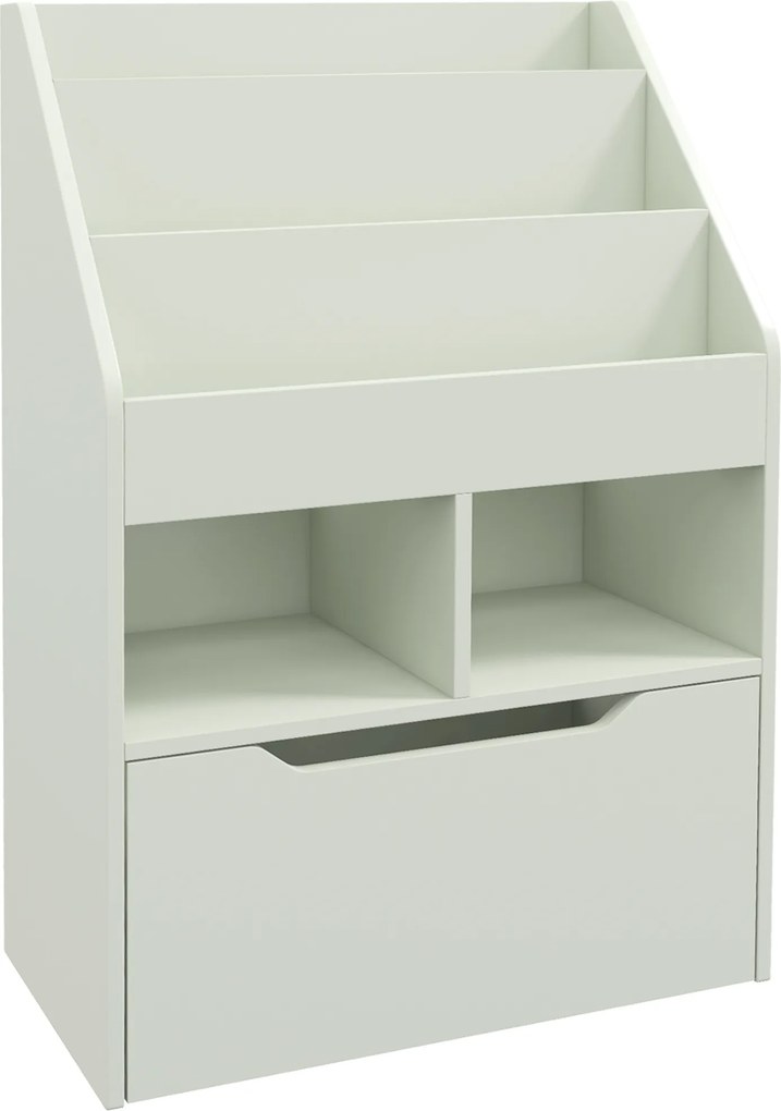 Estante de Madeira para Brinquedos com 3 Compartimentos 2 Prateleiras e Gaveta Móvel com 4 Rodas 60x29,9x90 cm Verde