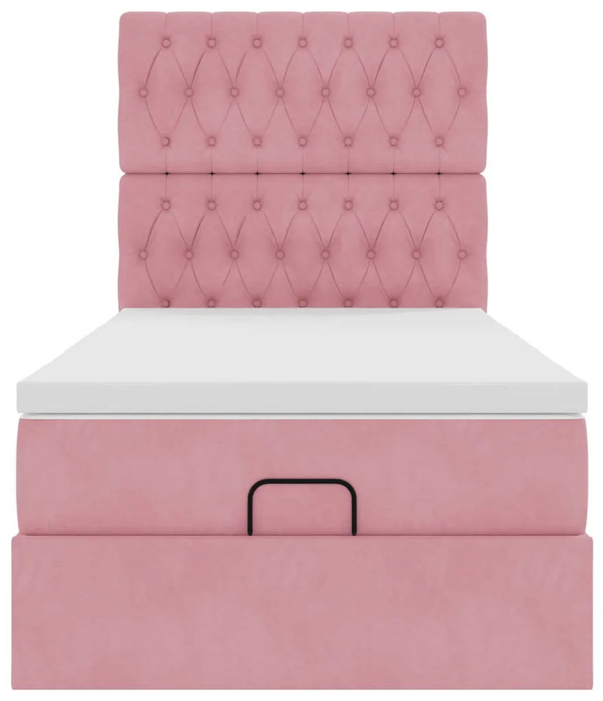 Estrutura de cama otomana com colchões rosa 90x200cm veludo