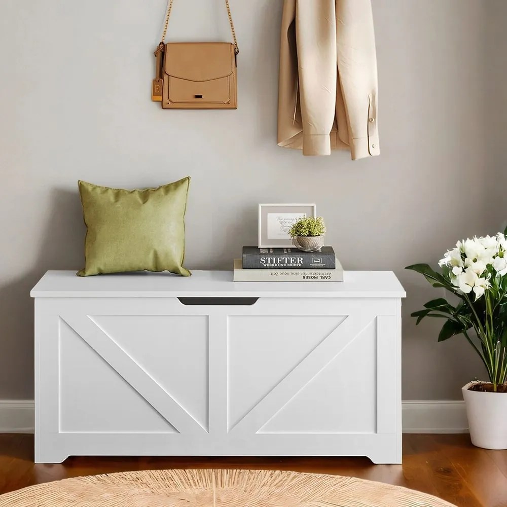 Banco com espaço de arrumação para corredor, 40 x 100 x 46 cm branco mate