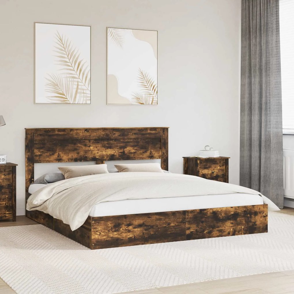 vidaXL Cama com Armazenamento Carvalho Defumado 180 x 200 cm
