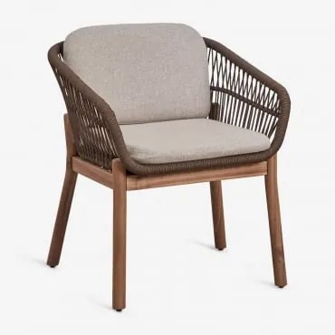 Pack De 2 Cadeiras De Jantar Com Braços Em Madeira De Acácia E Corda Trançada Karvia Castanho Acácia & Tecido Castanho Avelã - Sklum