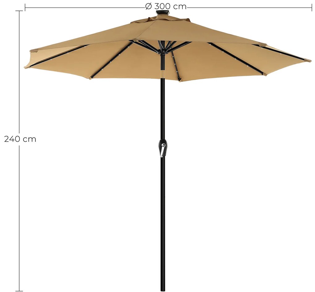Guarda-sol Ø 3 m com iluminação solar LED Taupe