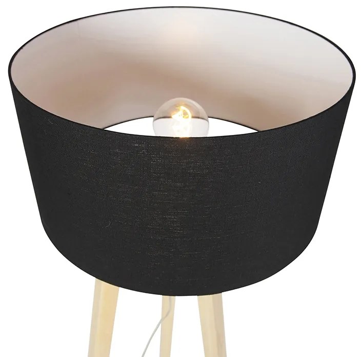 Candeeiro de pé moderno em madeira com cúpula preta 45 cm - Puros Country / Rústico,Moderno