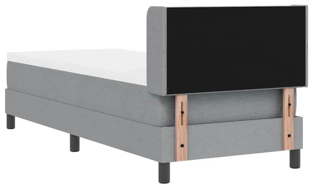 Cama box spring com colchão, cinza claro, 80 x 200 cm, tecido.