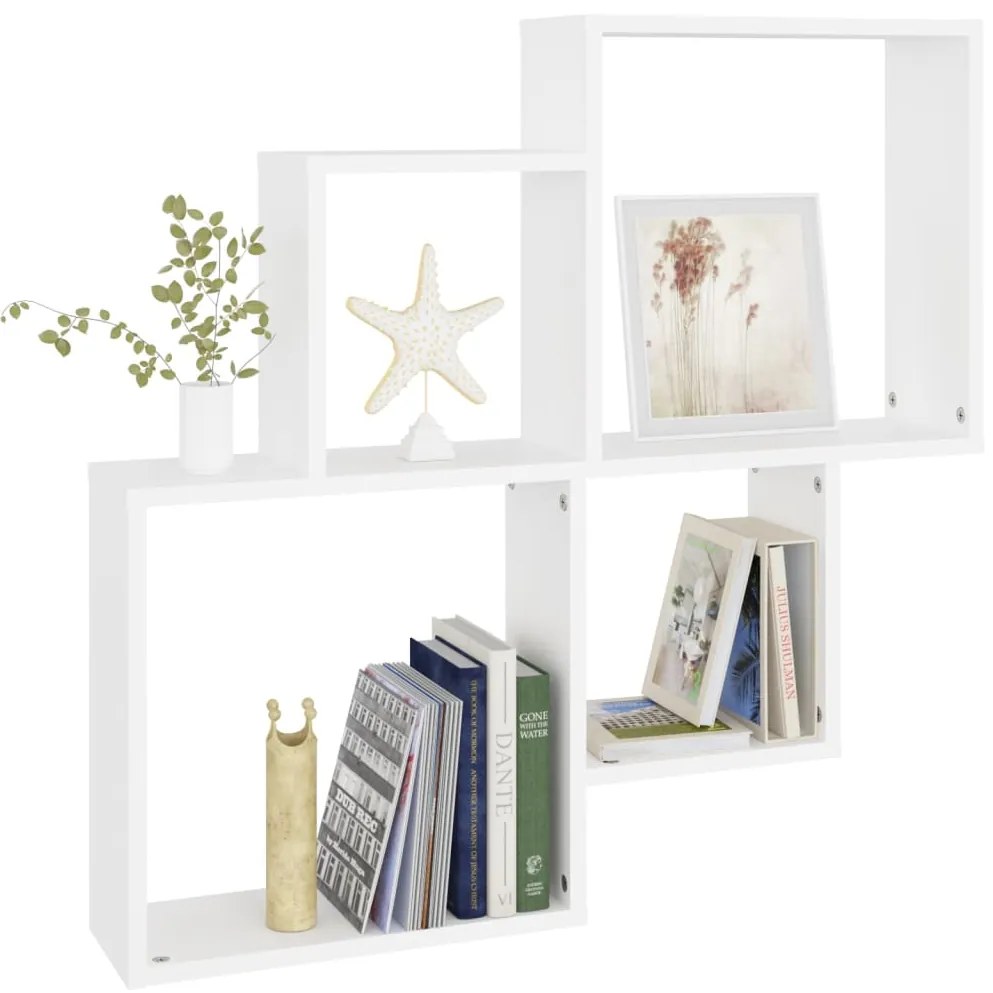 Estante de parede cúbica 80x15x78,5 cm deriv. de madeira branco