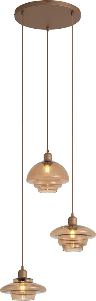 Candeeiro de Teto Retro Bronze Escuro com Vidros Âmbar 3 Luzes - Smokey