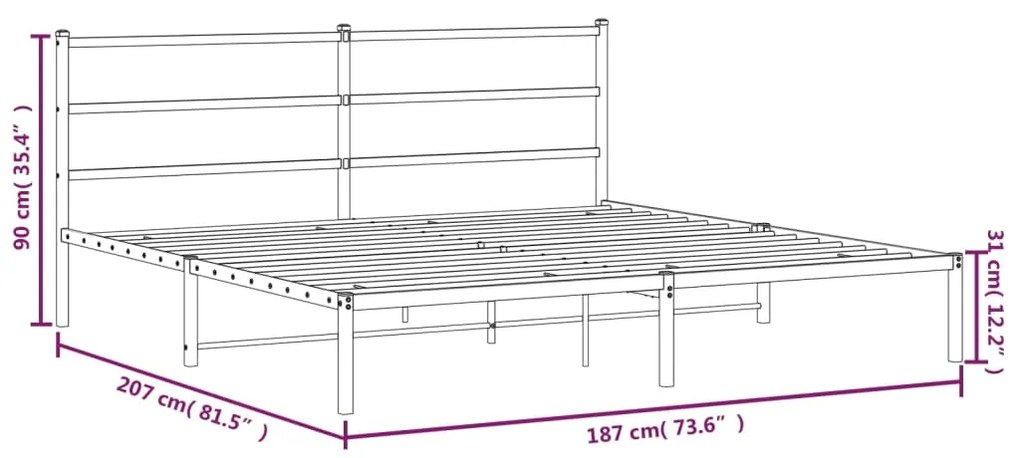 Estrutura de cama em metal com cabeceira 180x200 cm preto