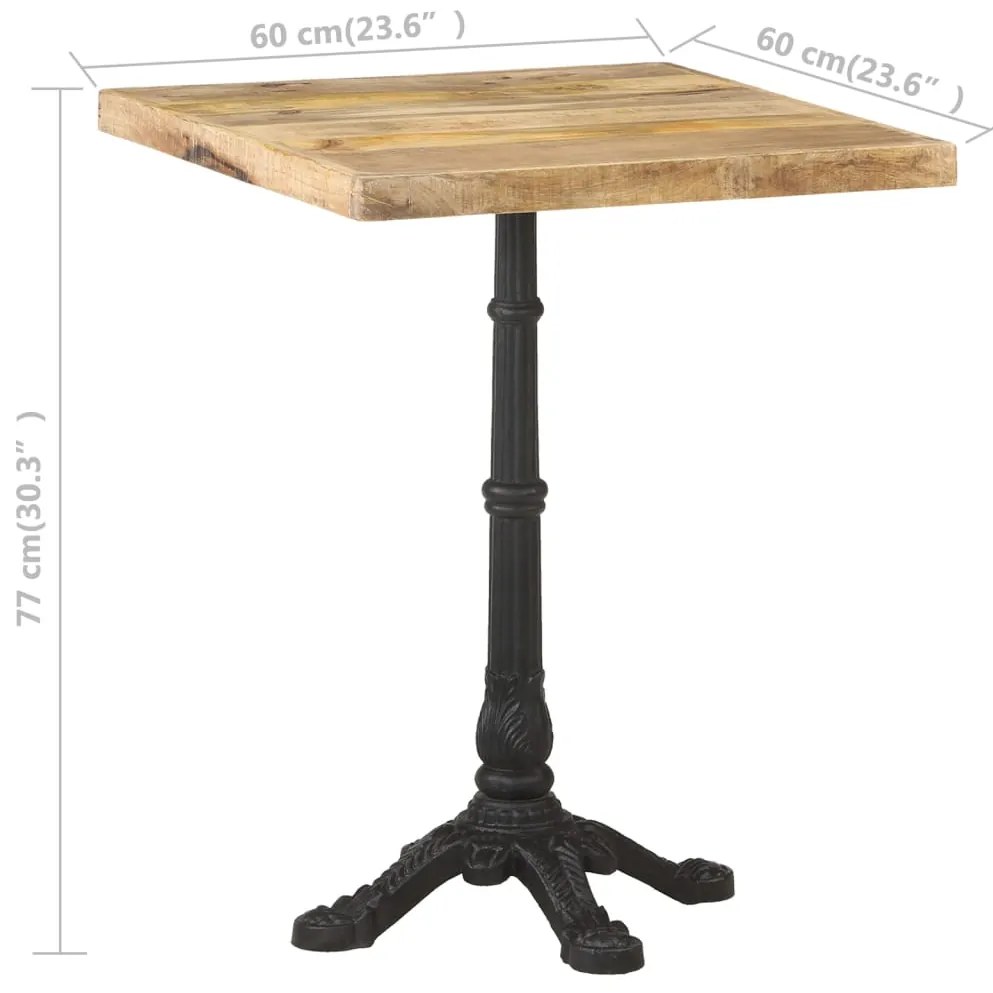 Mesa bistrô 60x60x77 cm madeira de mangueira áspera