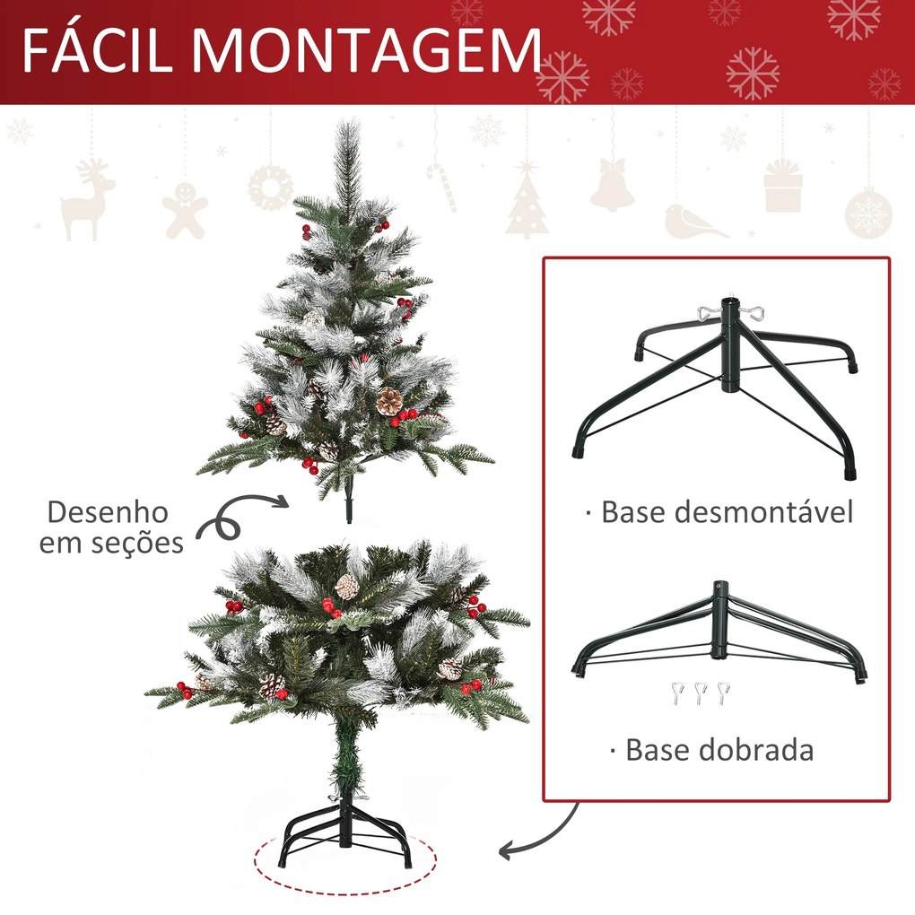 HOMCOM Árvore de Natal Artificial 120cm com 239 Ramas 27 Pinhas e 27 F