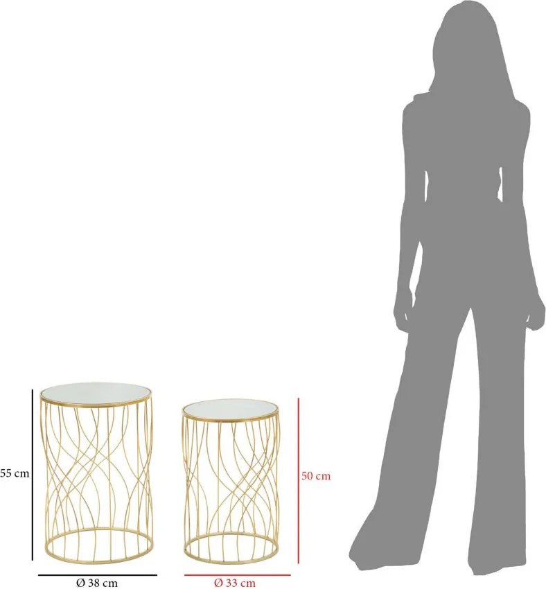 CONJUNTO DE 2 MESAS DE APOIO LIGNE Ø 38X55-33X50 CM DOURADO