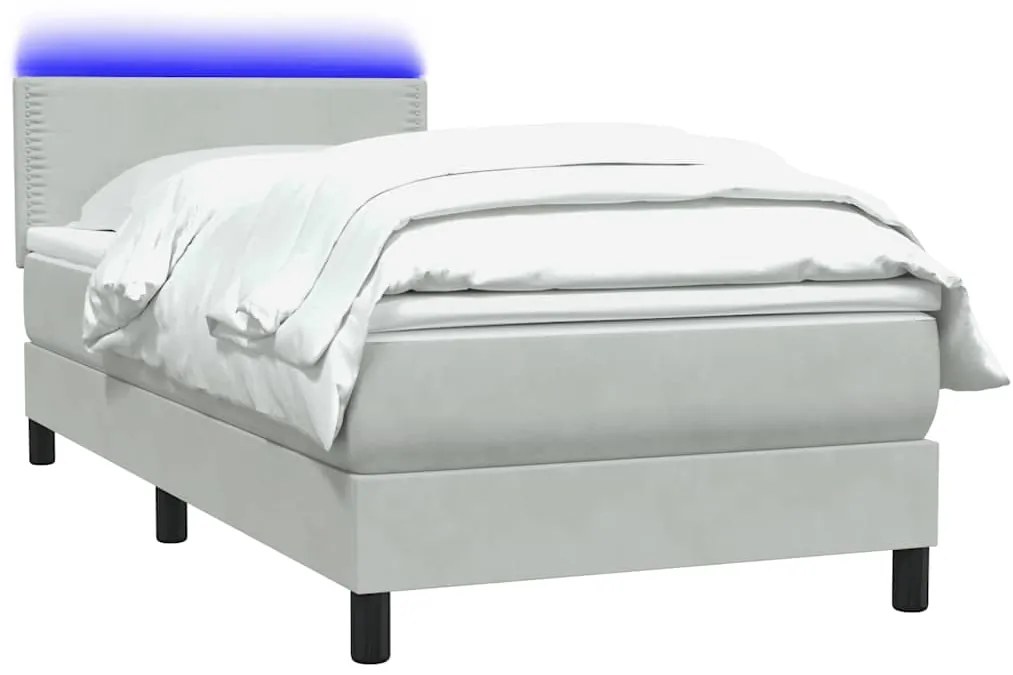 Cama com molas/colchão cinzento-claro 90x220 cm veludo
