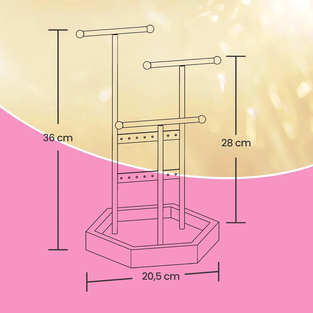 Porta-joias em metal e madeira 20,5 x 18 x 36 cm Branco