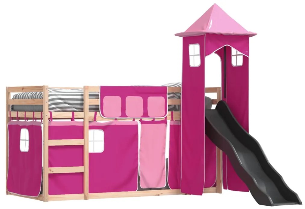 Beliche com escorrega e cortinas 90x190 cm rosa