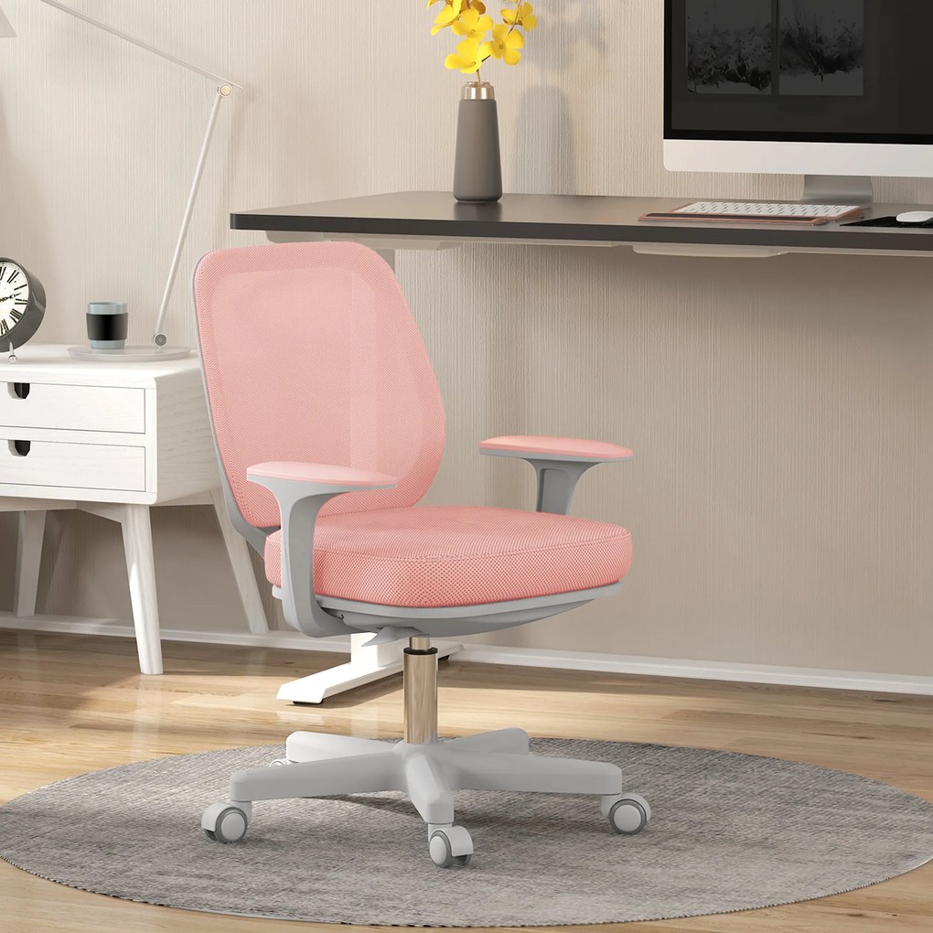 Cadeira de escritório, cadeira de escritório ergonómica em malha, altura ajustável, 55 x 48 x 82,5–94,5 cm, rosa