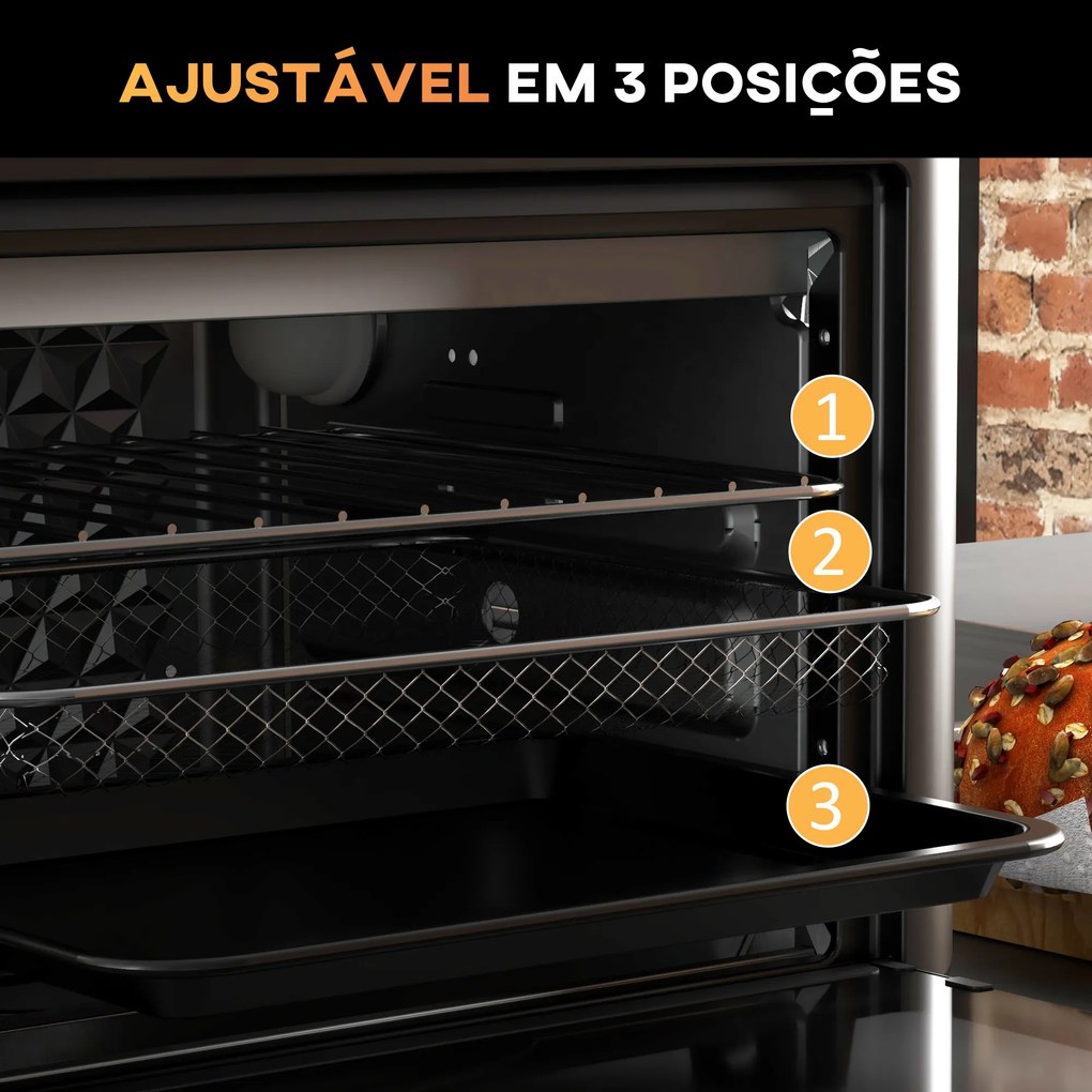 Mini Forno Elétrico Multifuncional de 13L 12000W com 12 Modos Temporizador e Temperatura Ajustável 33,5x32x32,5 cm Branco