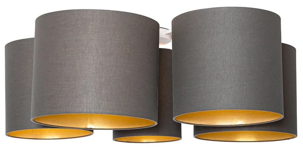 Luminária de teto taupe com interior dourado 5 luzes - Multidrum Moderno