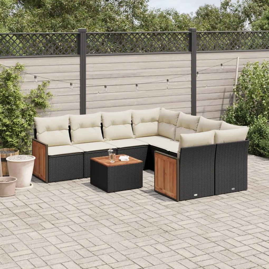 vidaXL 9 pcs conjunto de sofás p/ jardim c/ almofadões vime PE preto