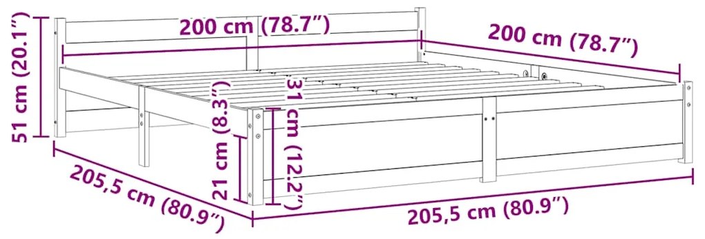 Estrutura de cama 200x200 cm madeira maciça castanho mel