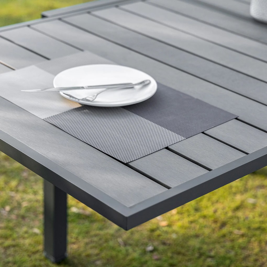 Mesa de Jardim Extensível de Alumínio Mesa de Jantar Retangular para 4-6 Pessoas Carga Máxima 70kg para Pátio Terraço Exterior 180x90x73cm Cinza