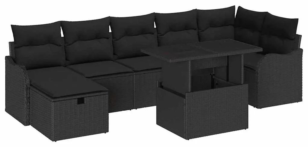Conjunto de Sofás de Jardim vidaXL de 8 Peças com Almofadas Preto Poli