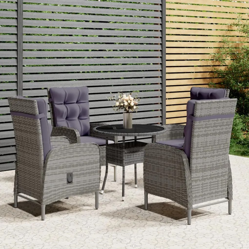 vidaXL 5 pcs conjunto de bistrô para jardim vime PE cinzento