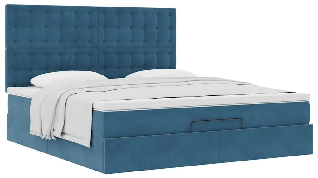 Estrutura cama otomana colchões 180x200 cm veludo azul escuro