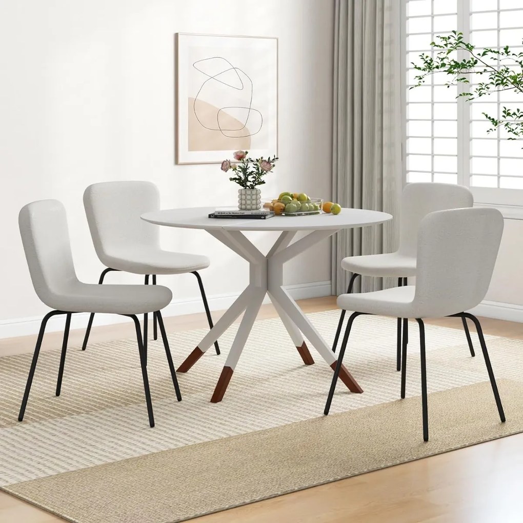 Conjunto de 4 cadeiras jantar modernas estofadas com encosto e pernas de metal para sala de estar e jantar 47 x 58 x 86 cm Bege