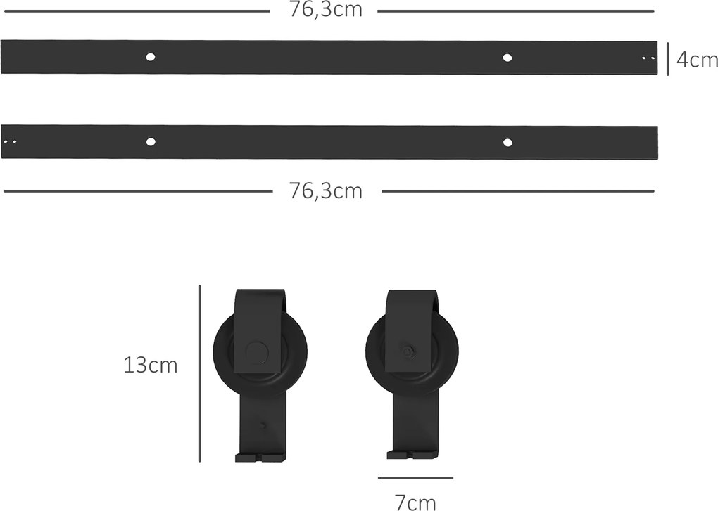 Ferragens para 2 portas de correr dobráveis 152,5 cm (PORTAS NÃO INCLUIDAS) - Kit de calhas para portas de celeiro de correr em aço Preto
