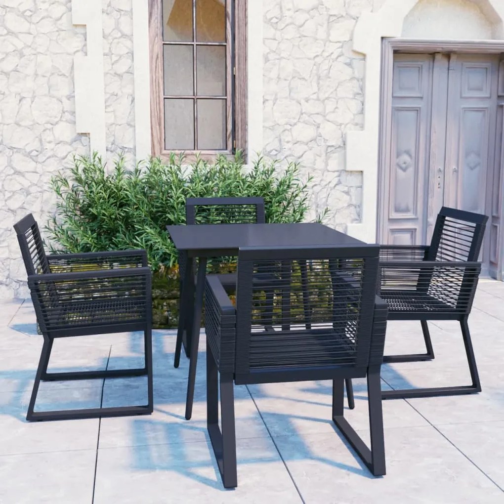 5 pcs conjunto de jantar para jardim vime de PVC preto