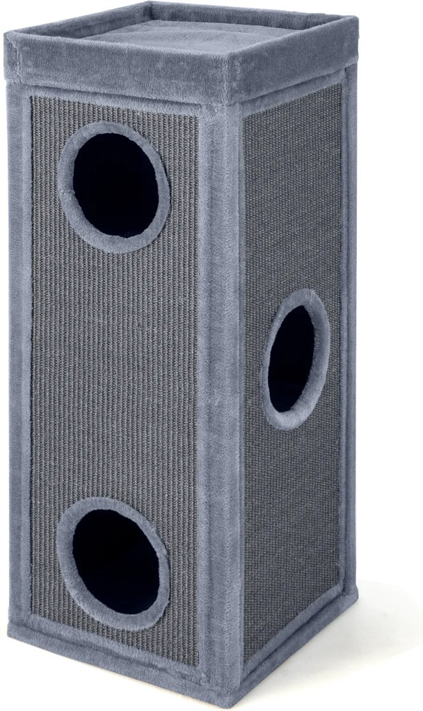 Torre para Gatos de Três Níveis, 40 x 40 x 99 cm, Painéis de Sisal Natural, Cinzento-claro