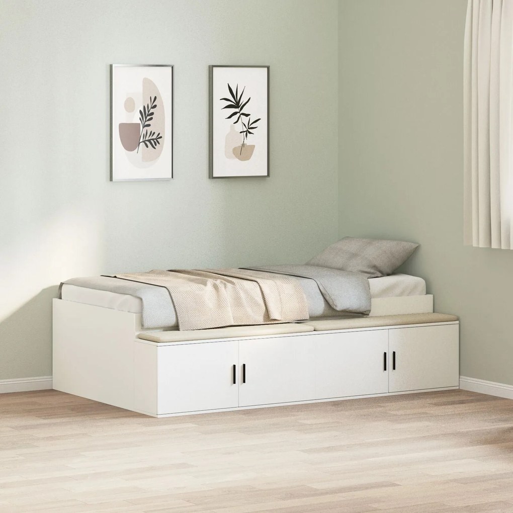 Cama de Armazenamento Branca 100x200 cm