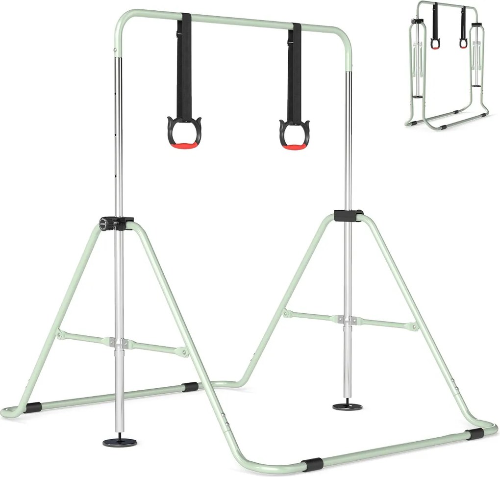 Barra de Ginástica para Crianças, 111,5 x 144,5 x 132 cm, Ajustável em 4 Níveis de Altura, Verde