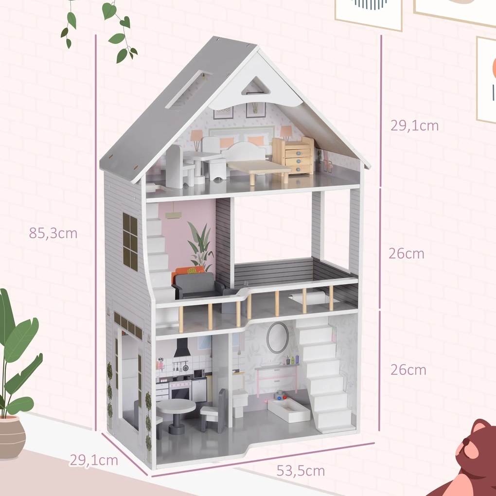 AIYAPLAY Casa de Bonecas com Móveis e Acessórios Casa de Bonecas de Ma