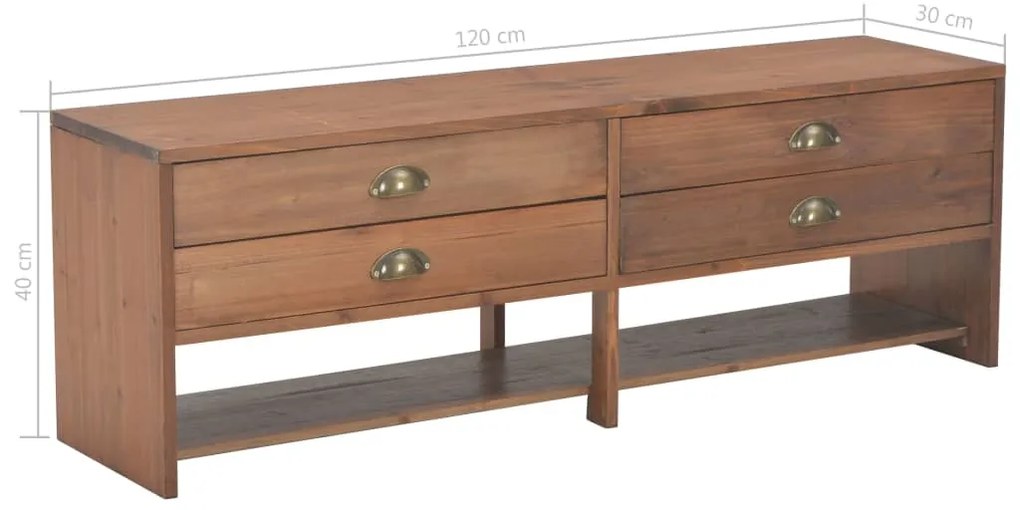 Móvel de TV com 4 gavetas 120x30x40 cm abeto maciço