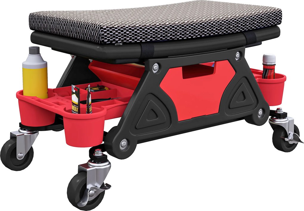 Banco de oficina móvel com capacidade para 135 kg, banco de mecânico com rodas e rotação de 360°, 64,5 x 33 x 35 cm, preto