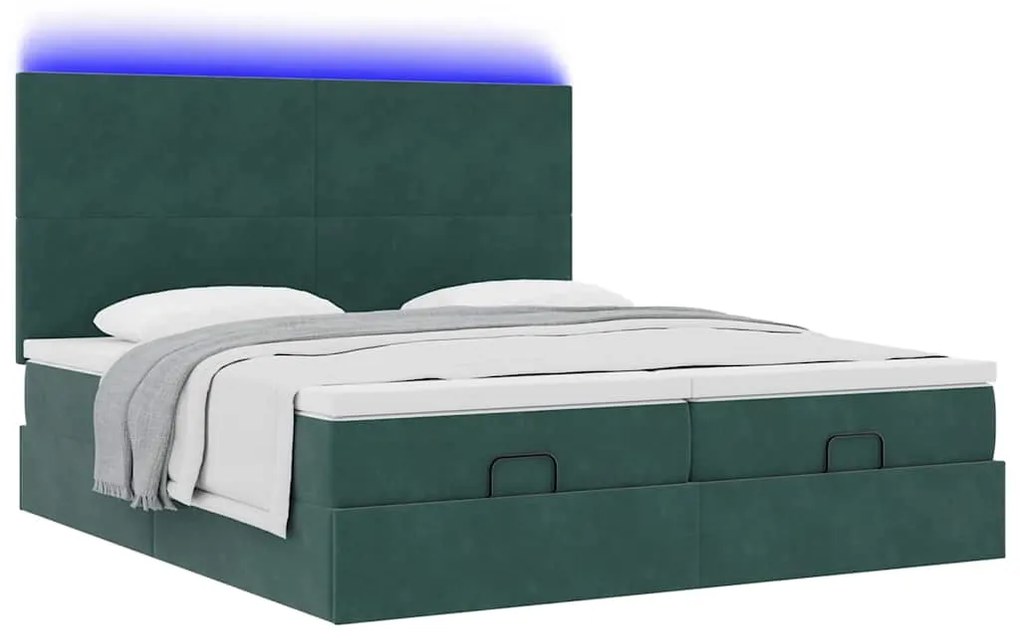 Estrutura de cama otomana com colchão verde escuro Veludo