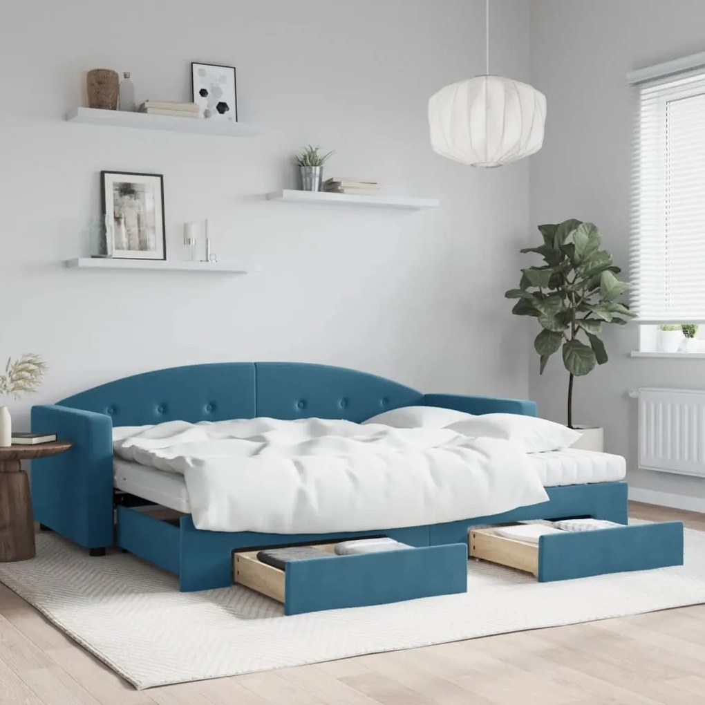vidaXL Sofá-cama com gavetão e gavetas 80x200 cm veludo azul