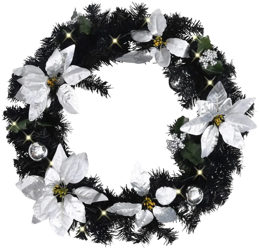 Grinalda de Natal com luzes LED 60 cm PVC preto