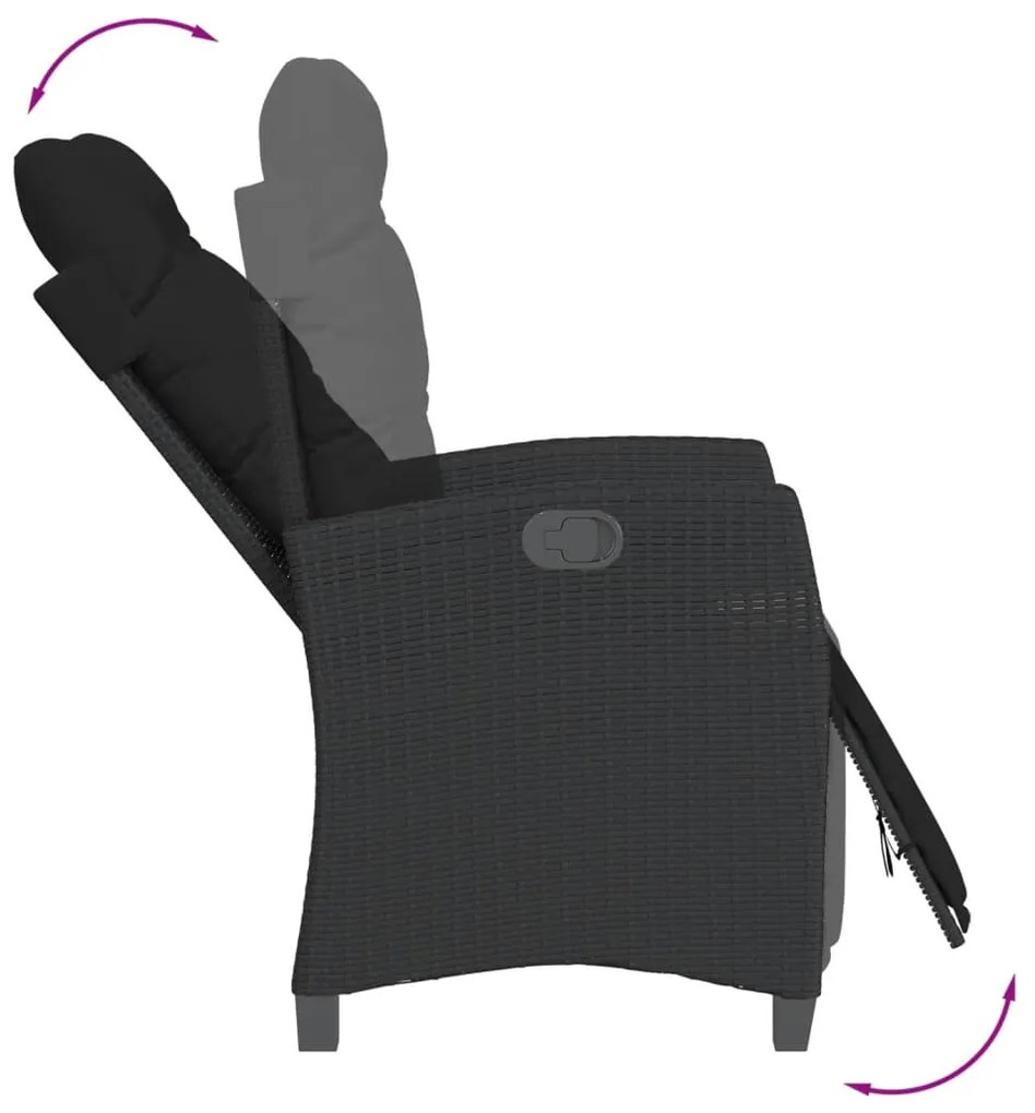 9 pcs conjunto de jantar p/ jardim c/ almofadões vime PE preto